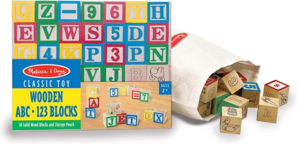ABC/123 1-Inch Blocks Set with Storage Pouch (50 pcs)