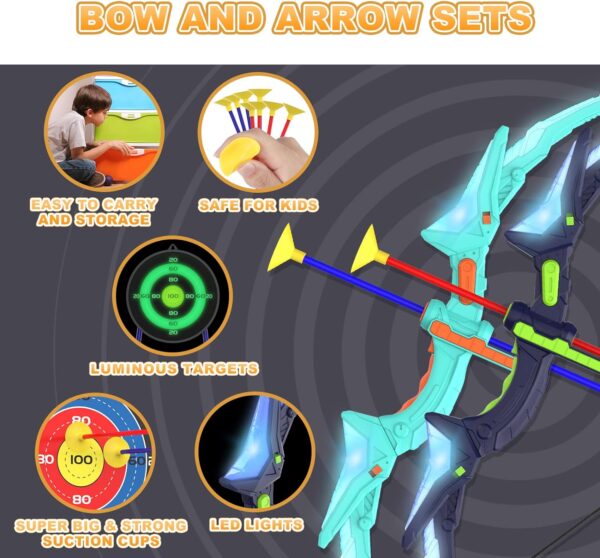 2 Pack Kids Bow and Arrow Set with LED Flash Lights - Image 3